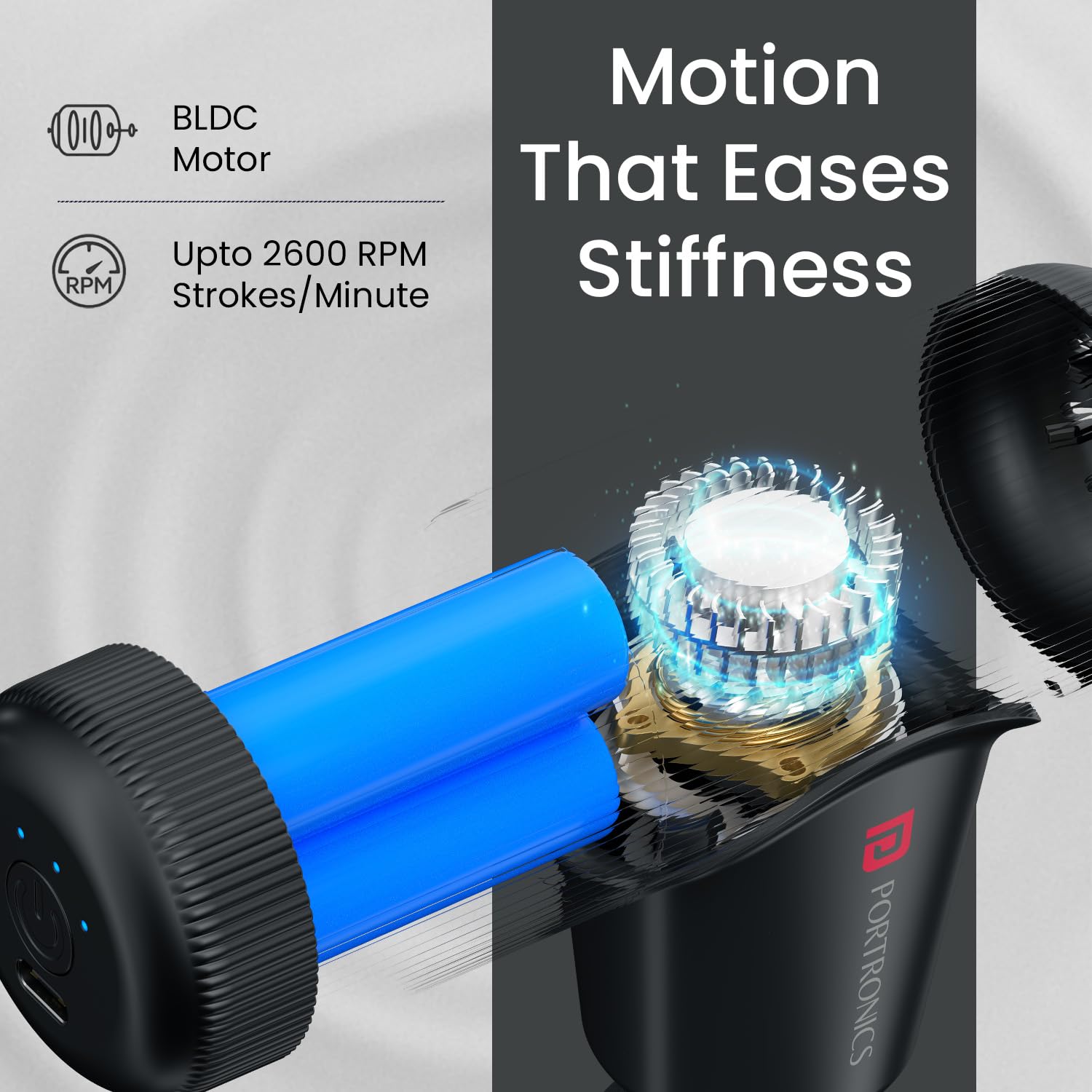 Portronics 3144 Zeno Go Mini Massager – Rechargeable | 4 Attachments | Black | 1 Year Warranty