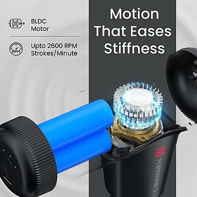 Portronics 3267 Zeno B Rechargeable Massager – Long Handle | 6 Attachments | Black | 1 Year Warranty