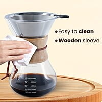 AGARO Elite Pour Over Coffee Maker, Drip Coffee Maker, Borosilicate Glass Body, Stainless Steel Filter Dripper, Wooden Sleeve For Extra Protection, 800ml
