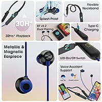 Zebronics Yoga N2 RGB Neckband with 30H Playtime, ENC Mic, Upto 50ms Gaming Mode, Powerful Bass, Voice Asst, IPX4, Dual Pairing, Type C Port, Bluetooth v5.2 Wireless in Ear Earphones with Mic