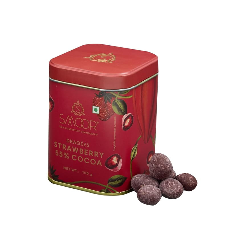SMOOR Premium Chocolate Coated Strawberry Dragees 55% Cocoa Creamy Dark Couverture Chocolate Covered Strawberries 100g