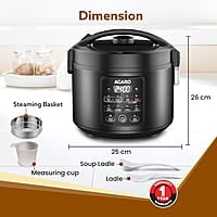 AGARO Regal Electric Rice Cooker, 3 Liters Ceramic Inner Bowl, Cooks Up to 600 Gms Raw Rice, SS Steamer