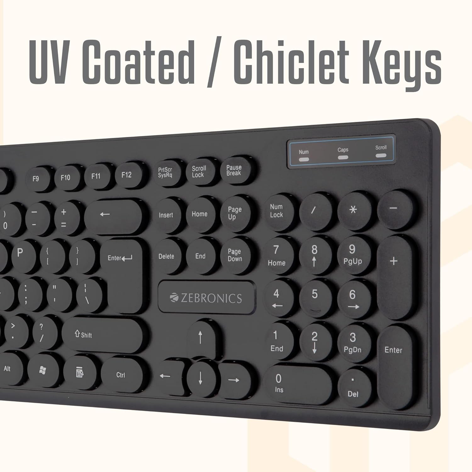 Zebronics K24 Wired Keyboard – 104 Keys, USB, Ergonomic Design, Multimedia Keys, Durable Build, Plug and Play, Ideal for Home and Office Use, Comfortable Typing Experience, Sleek Black Finish.