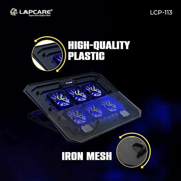 Lapcare Chillmate Pro LCP113 Laptop Cooling Pad – USB Powered | 6 High-Speed Fans | 5 Adjustable Height Levels | Dual USB 2.0 Ports | Advanced Heat Dissipation | Black