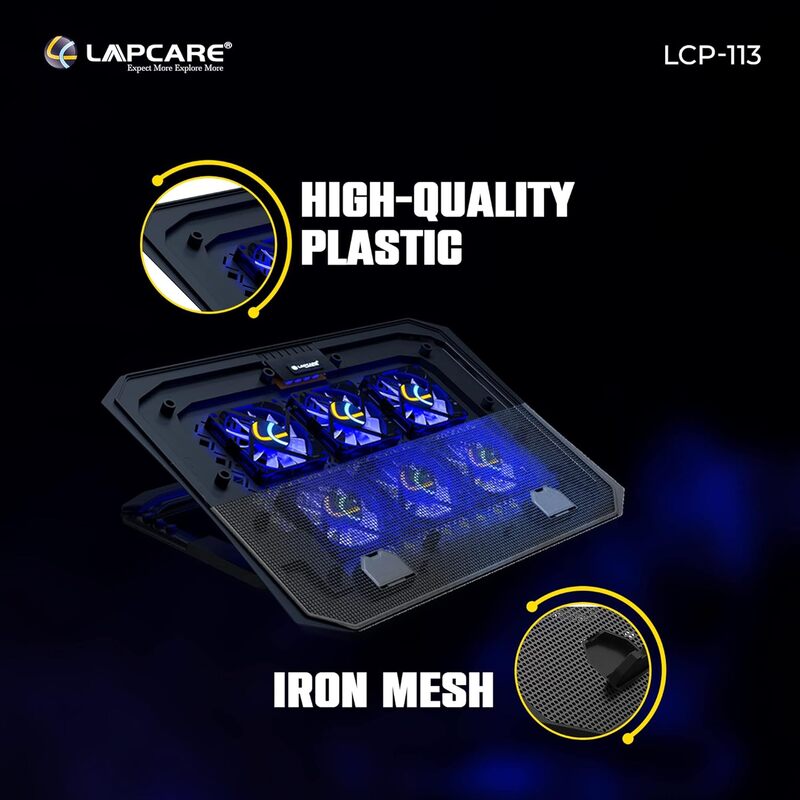 Lapcare Chillmate Pro LCP113 Laptop Cooling Pad – USB Powered | 6 High-Speed Fans | 5 Adjustable Height Levels | Dual USB 2.0 Ports | Advanced Heat Dissipation | Black