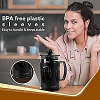 AGARO Elite French Press Coffee And Tea Maker, Borosilicate Glass Body With Sleeves, Glass Carafe, BPA Free Plastic Lid Strainer, 600Ml