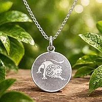 925 Sterling Silver Leo Zodiac Pendant for Men & Women | Astrology Lion Charm Necklace | Round Engraved Horoscope Jewelry