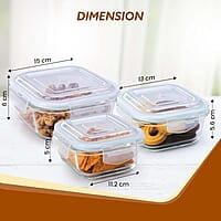 AGARO Borosilicate Glass Container with Lids, 3 pcs Set, 320ml, 520ml & 800ml Square