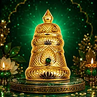 Traditional Gold Plated Crown Kalasam for Deity | Decorative Temple Head Crown with Blue Stone