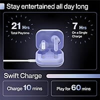 Ambrane Dots Sense True Wireless Earbuds with 21 Hours Playtime,Environmental Noise Cancellation (Enc),10Mm Drivers with Boostedbass,Bluetooth V5.1,Ipx4 Splash Proof