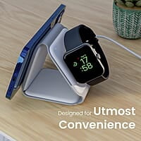 Ambrane 3-in-1 Wireless Charger with 20W BoostedSpeed for iPhone 14/13/12/11/X/8 Series, Galaxy S22/S21/S20/Note20/10/10+ Series, Foldable Design, Wide Compatibility