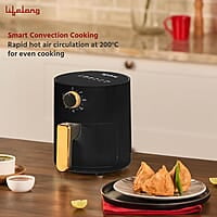 Lifelong 2.5L Air Fryer For Home-800W Small Airfryer Machine To Fry,Bake&Roast With Timer Control-Oil Free Fryer Machine-Electric Air-Fryer With 360°  Black