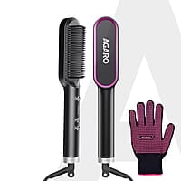 AGARO Hair Straightening Brush, Hair Straightening Comb For Women, Fast Heating, Ionic Care, 5 Heat Settings, Hair Straightener