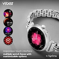 Vibez by Lifelong Ruby 1.04" AMOLED Smartwatch for Women with Metal Strap, Bluetooth Calling, 60 Hz, Voice Assistance silver