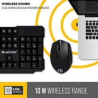 Lapcare WL‑204 combo: spill‑resistant 104‑key wireless keyboard, high‑precision 1200‑1600 DPI mouse, nano‑receiver, power‑saving & 10 m range.
