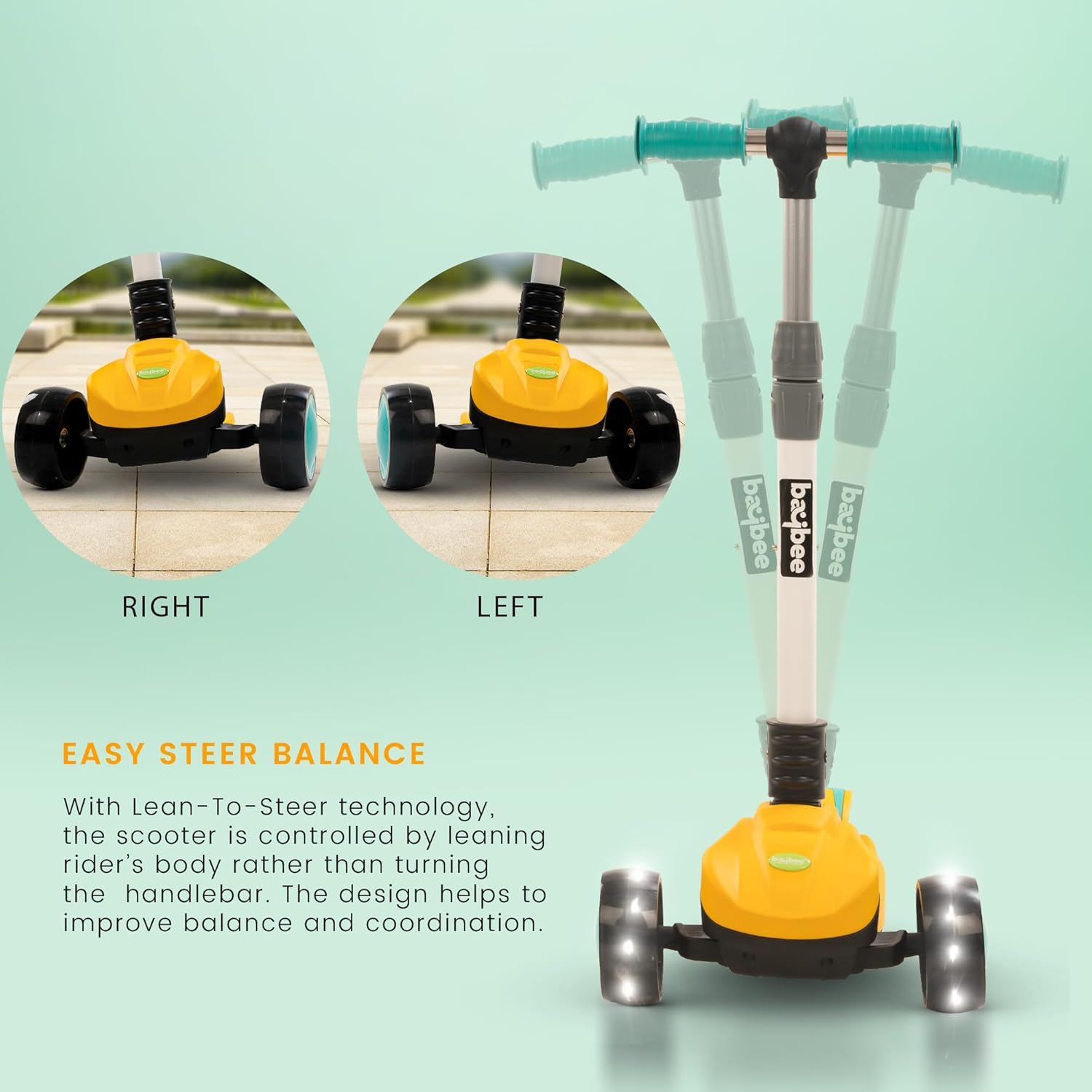 Baybee Phantom Skate Scooter for Kids, Foaldble 3 Wheel Kids Scooter with 3 Height Adjustable-Yellow Baybee Phantom Skate Scooter for Kids, Foaldble 3 Wheel Kids Scooter with 3 Height Adjustable-Yellow