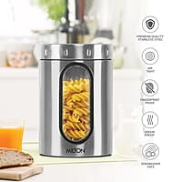 MILTON Steel Crispy 1000 Storage Jar, 1 Litre, Silver  Light Weight Odour Proof Dishwasher Safe