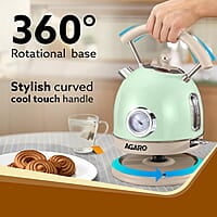 AGARO Regency Vintage Kettle 1.8L with Temperature Gauge, Hot Water Boiler & Tea Heater with Curved Handle Visible Water Level Line, Led Light