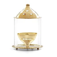 Borosil Medium Size Akhand Diya Decorative Brass Glass Oil Lamp