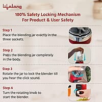 Lifelong Nutri Blender for Smoothies and Juices 500 Watts with 2 Jars - 100% Copper Motor Mixer Grinder Red