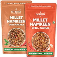 Eat Better Co - Millet Namkeen Combo - Chilli Garlic & Desi Masala - Healthy Snacks - Roasted, Not Fried | No Palm Oil | Healthy Replacement of Chips & Bhujia - Pack of Two - 200 grams