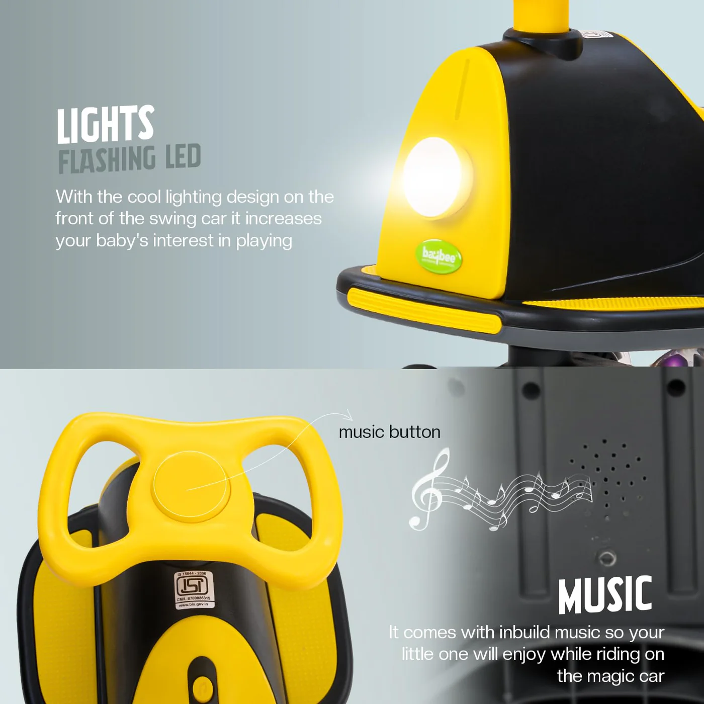 Baybee Nord Kids Magic Swing Car for Kids-Black/Yellow Baybee Nord Kids Magic Swing Car for Kids-Black/Yellow