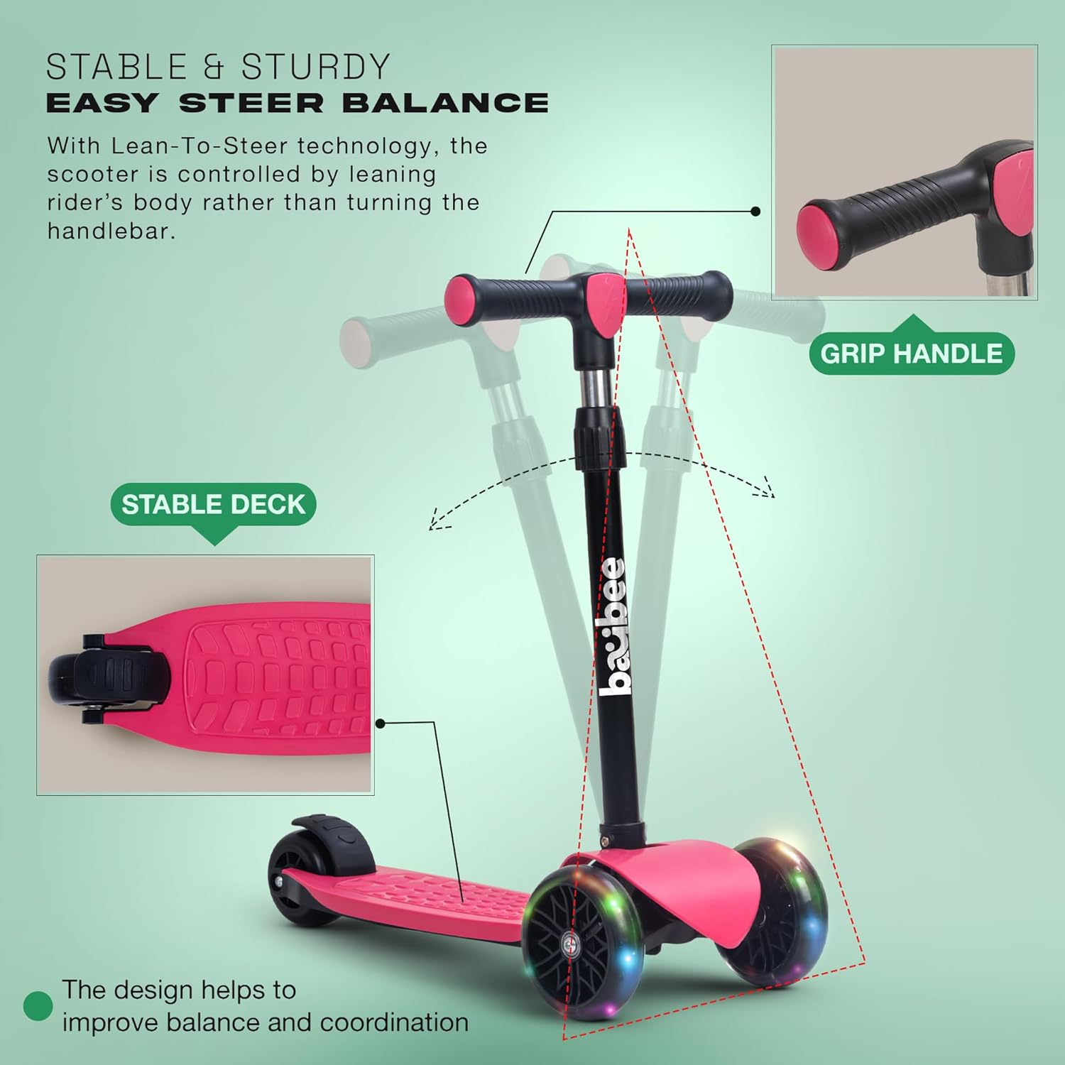 Baybee Zoomie Foldable Kick Scooter for Kids- PINK Baybee Zoomie Foldable Kick Scooter for Kids- PINK