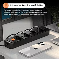 Portronics Power Plate 12 – 4 Sockets & 2M Cord (Black) offers versatile power solutions with 4 AC sockets and a 2-meter long cord, perfect for home or office use. Compact and efficient design.
