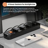 Portronics Power Plate 12 Extension Board with 4 Universal Sockets, 2 Meter Long Cord, 1500 Watt, Fireproof Material