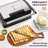 Borosil Meta Prime Grill Sandwich Maker Grill (Silver, Black)