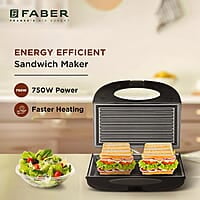 Faber 750W Sandwich Grill Toaster Grill, Toast & Heat 2 Slice Slots