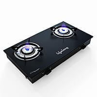 Lifelong 2 Burner Gas Stove Top for Kitchen - Manual Ignition Cooktop Modern Glass Stove for Modular Kitchen, ISI Certified