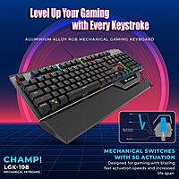LAPCARE Champ (LGK-108) Mechanical RGB Gaming Keyboard – Full Anti-Ghosting | Blue Tactile Switches | Spillproof | 2 USB Passthrough | RGB LED Backlit | 50M Keystroke Lifespan