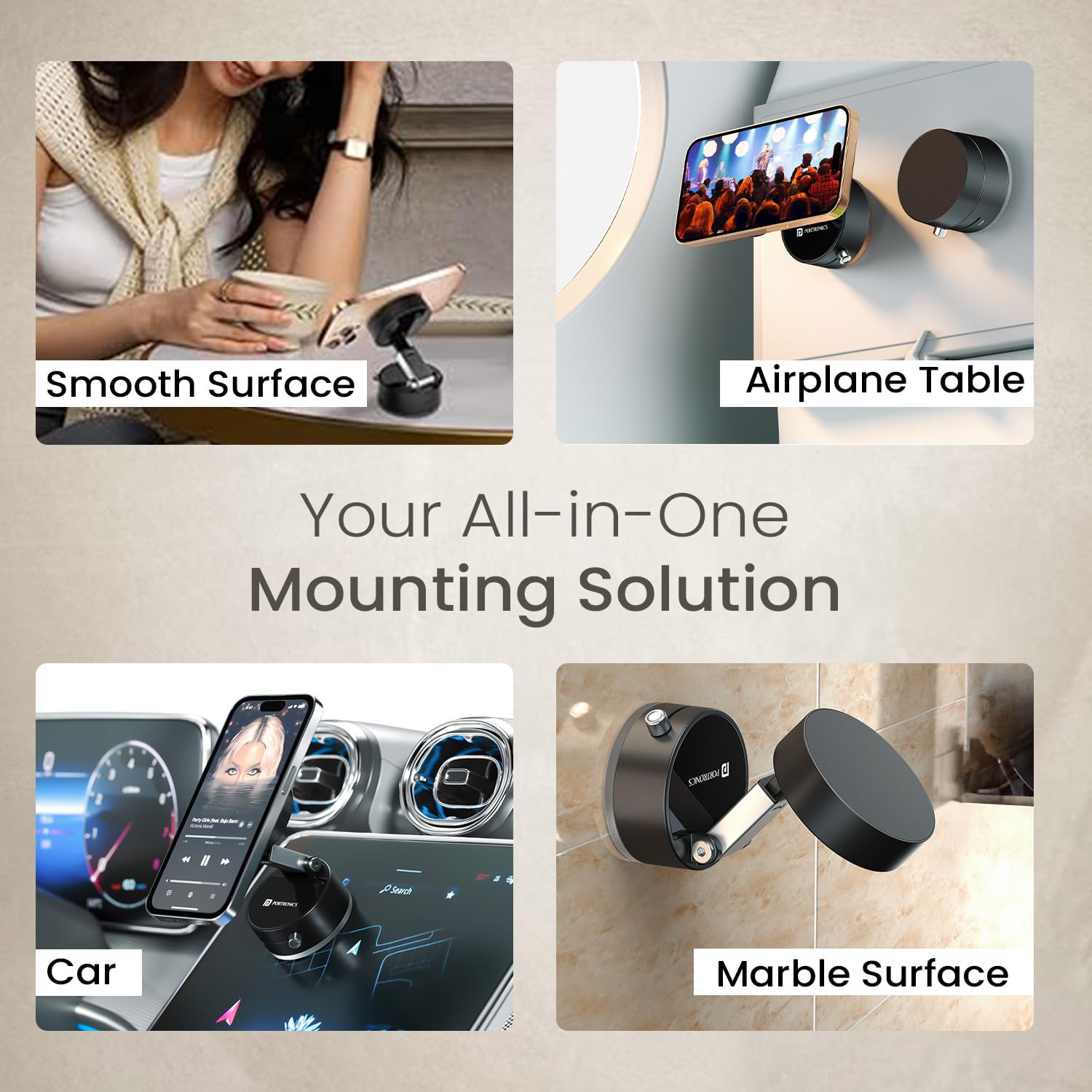 Portronics Hold X is a magnetic suction phone mount designed for easy attachment and stability. It securely holds your phone while driving, ensuring hands-free convenience and safety.