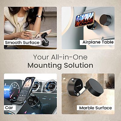 Portronics Hold X Magnetic Suction Mobile Holder – Adjustable Angles | Strong Magnet | Black