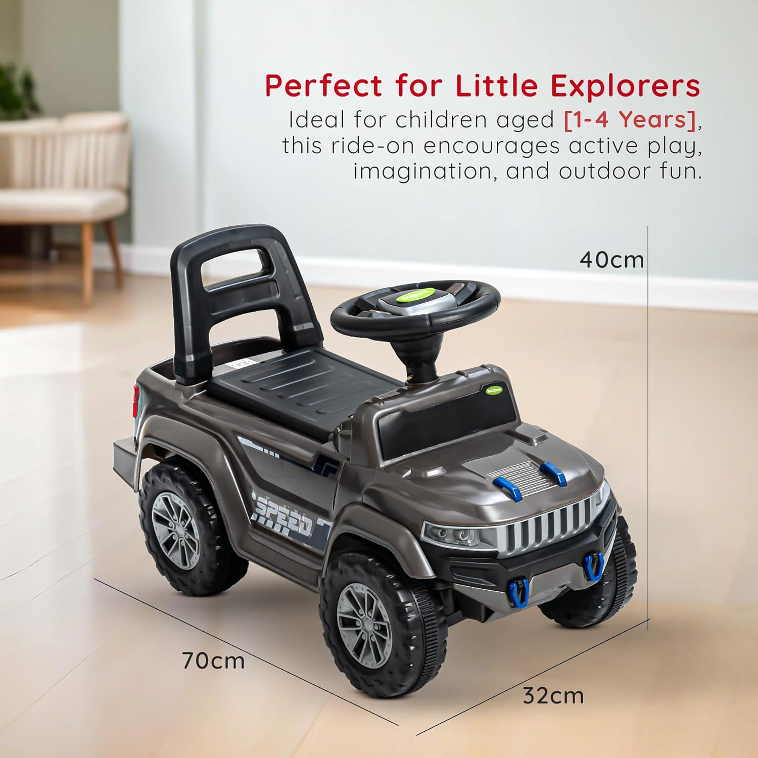 Baybee Push Ride on Baby Jeep for Kids Toys with LED Light & Storage Bin- Grey Baybee Push Ride on Baby Jeep for Kids Toys with LED Light & Storage Bin- Grey