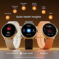 Ambrane 1.39'' LucidDisplay, Premium Aesthetics, Bluetooth Calling Round SmartWatch, Functional Crown, 500 NITS Brightness, 100+ Sports Mode with IP68, 100+ Watch Faces Rush