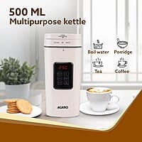 AGARO Delite Portable Electric Kettle, 500 Ml, Fast Boiling, Adjustable Temperature, Keep Warm, Dechlorination, Porridge, Double Layered Body