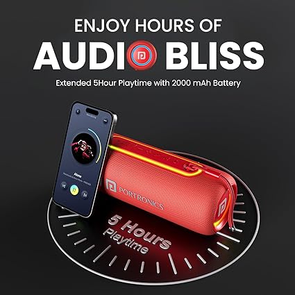 Portronics Resound 2 | 15W Soundbar with Deep Bass, Bluetooth & 2000mAh Battery (RED) Portronics Resound 2 | 15W Soundbar with Deep Bass, Bluetooth & 2000mAh Battery (RED)