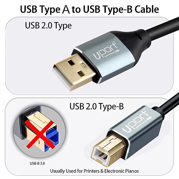 UPORT USB 2.0 Male to Male Cable, 5M length, ideal for connecting devices like printers, scanners, and external drives. High-speed data transfer, durable design, and flexible for easy use.