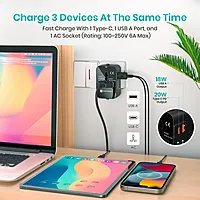 Portronics Juicemate Universal Travel Adapter – 20W PD Type-C & 18W USB-A | Black
