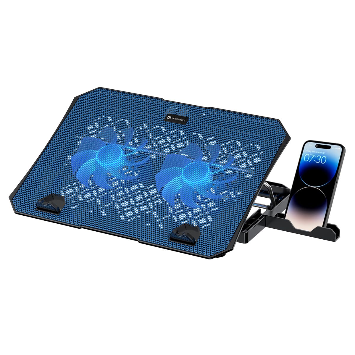 Portronics My Buddy AIR 2 Laptop Stand – Multi-Level | Dual Cooling Fans | Mobile Holder | Black