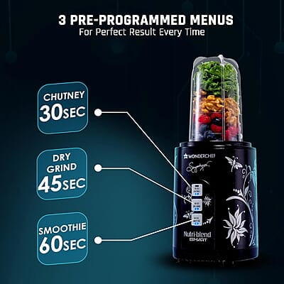 Wonderchef Nutri Blend Smart 3 Jar Automatic Mixer Grinder with Dual Pulse Function 22000 RPM 500 W