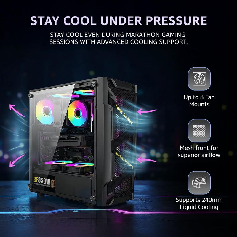 ZEBRONICS MYST Mid Tower Cabinet – White Gaming Case