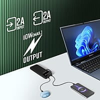 ZEBRONICS MB10000S6 Power Bank, 10000 mAh, 12W, 5 x Outputs - Dual USB A | Type C | Micro USB | Lightning, Built in I/O Cables, Mobile Holder, Percentage Display, Carry Loop