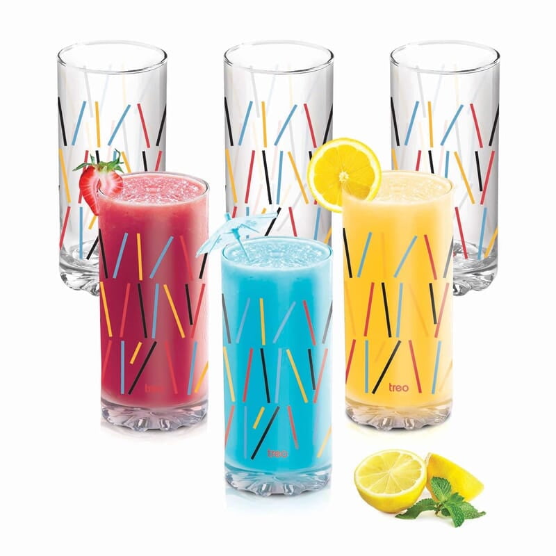 Treo by Milton D Ziner Torrent Glass Set of 6, 316 ml, Multicolored Stripes