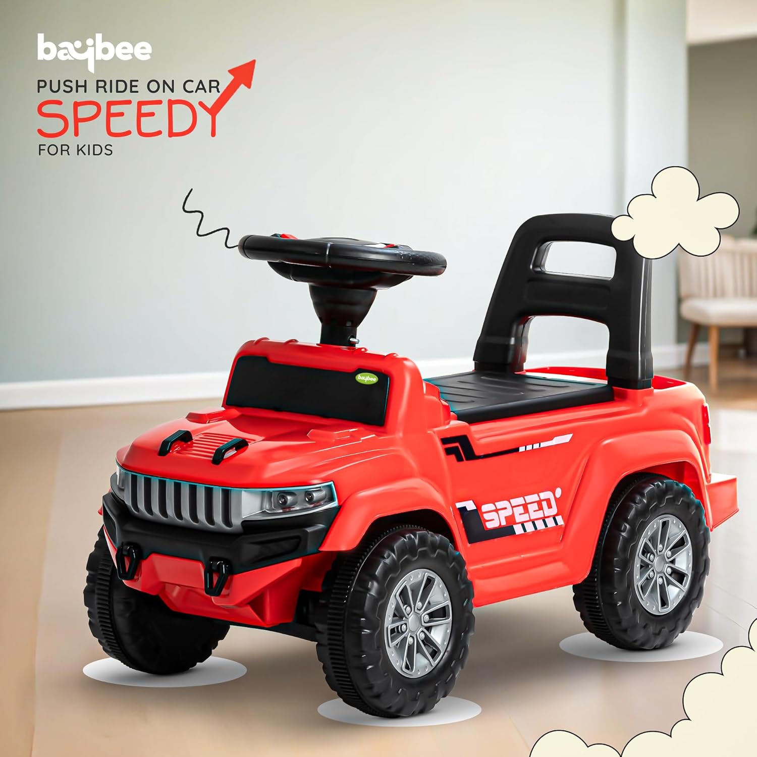 Baybee Push Ride on Baby Jeep for Kids Toys with LED Light & Storage Bin- Red Baybee Push Ride on Baby Jeep for Kids Toys with LED Light & Storage Bin- Red