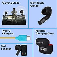 Zebronics SOUND BOMB 9 Semi in ear Bluetooth v5.2 TWS earbuds with 16H backup, ENC Calling, Gaming mode (Upto 50ms), Voice assistant, Flash connect, Silicone case, Splash proof and Type C