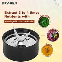 Faber Sportz Blender FSB 3-in-1 Nutrifit Nero Mixer Grinder Blender 400W 100% Copper Motor