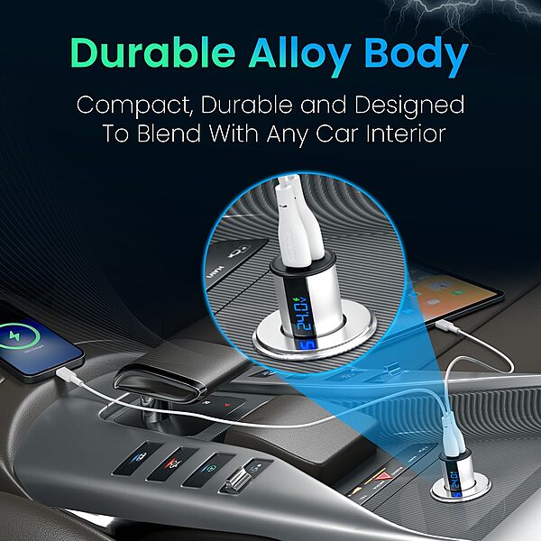 Portronics Car Power Armour 55.5W Fast Car Charger Type-C PD & USB with LED Display